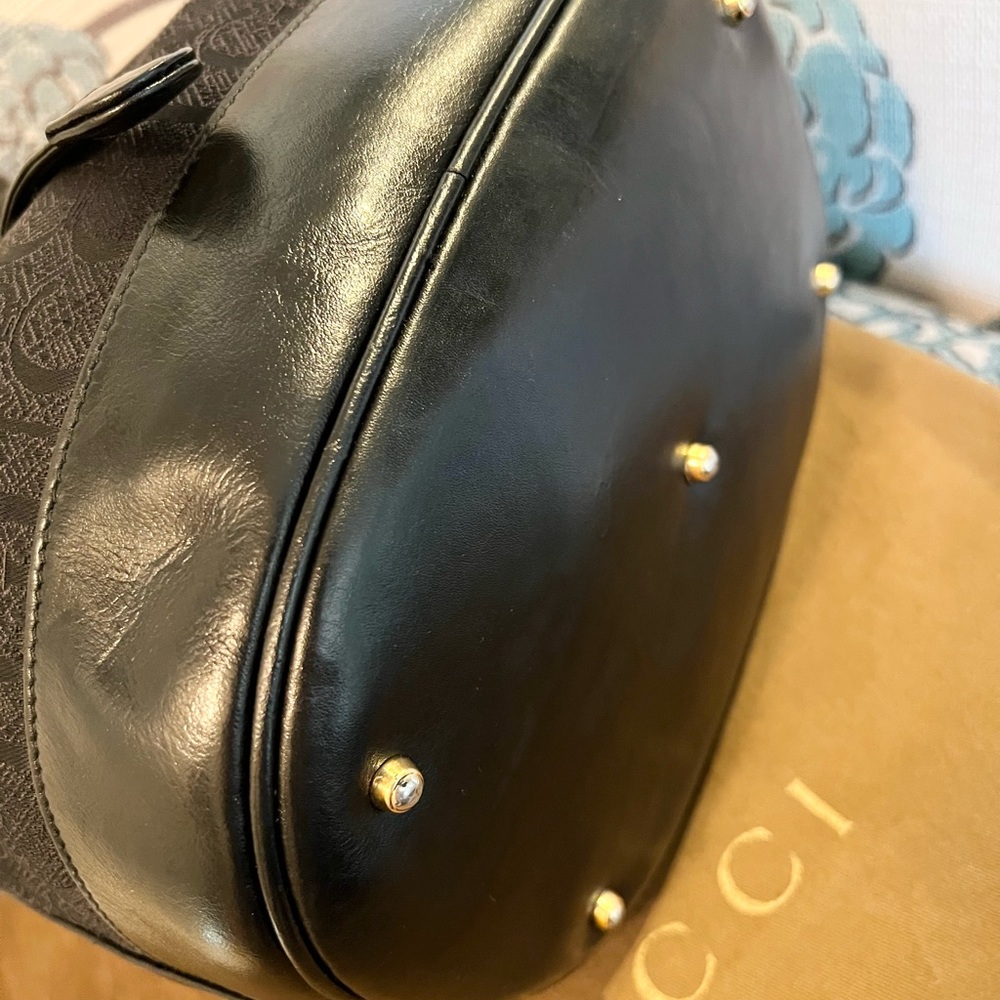 Gucci medium black leather tapestry bucket elegant shoulder bag/RARE - Picture 4 of 15